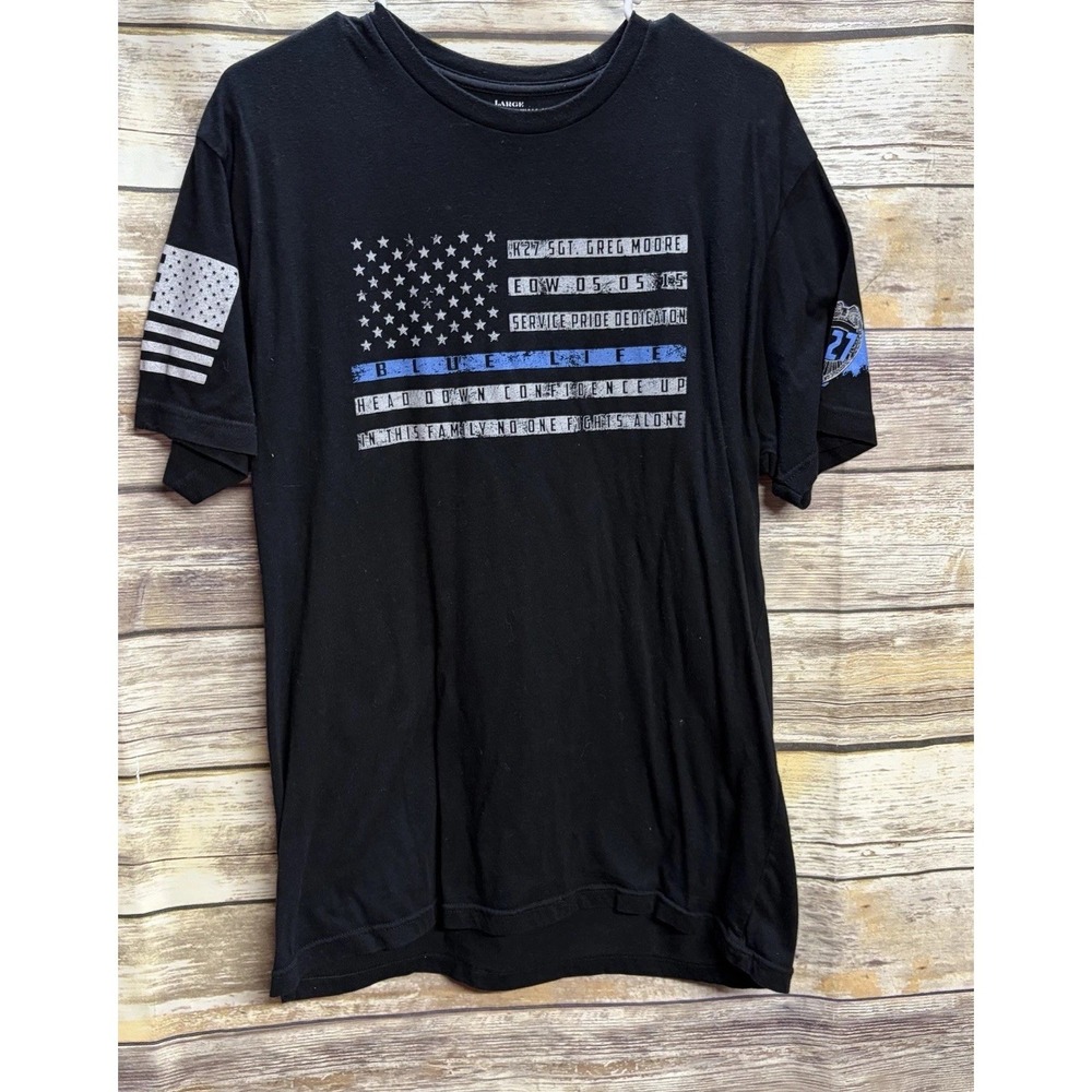 Blue‎ Lives Matter Police Flag T-Shirt Men's Large Three Vikings Black Patriot